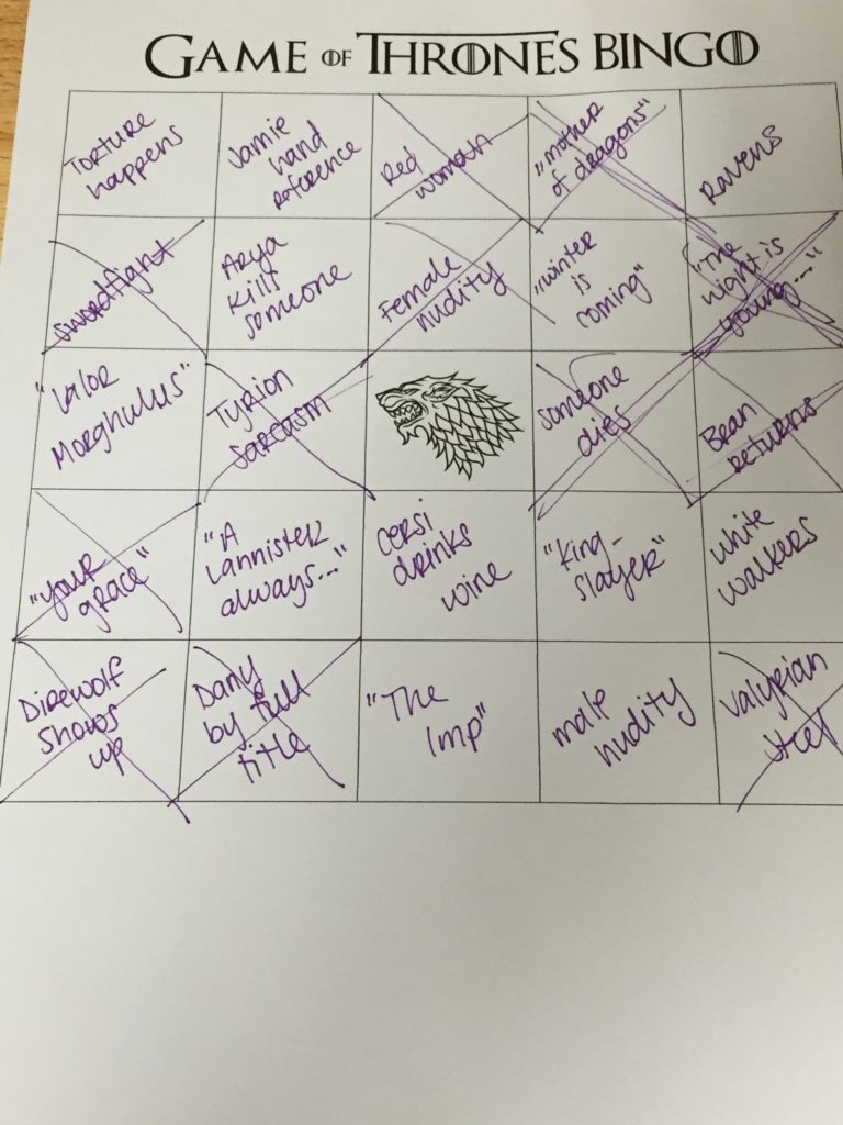 game of thrones bingo